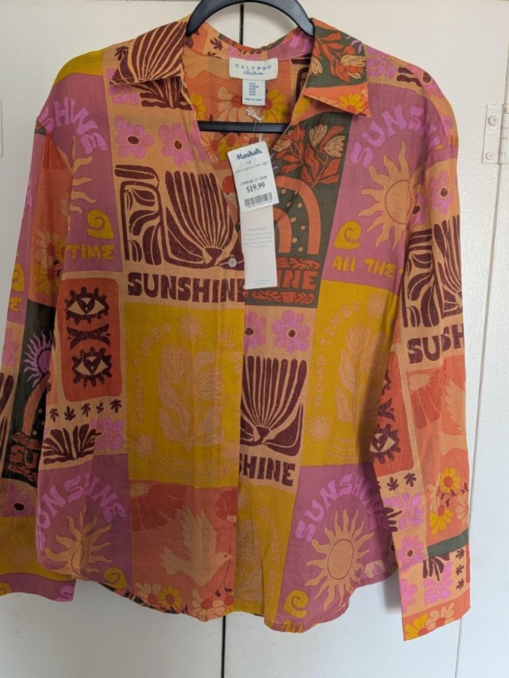 Calypso St. Barth patchwork button‑up shirt, size M